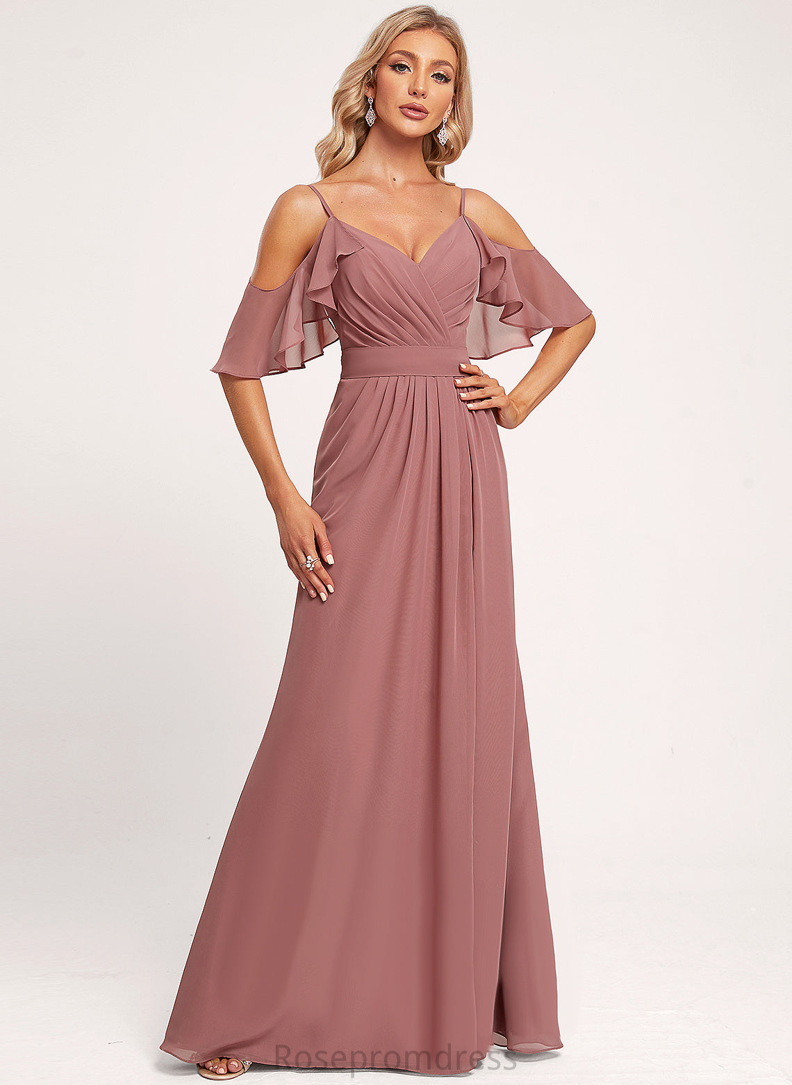 Silhouette Fabric V-Neck Neckline Floor-Length A-line Straps&Sleeves Length Jazlene Bridesmaid Dresses