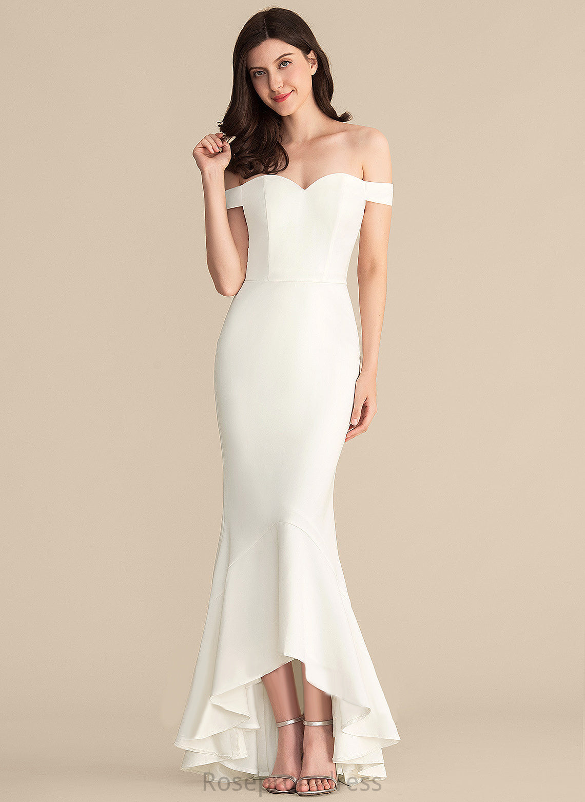 Wedding Dresses With Trumpet/Mermaid Asymmetrical Wedding Ruffles Off-the-Shoulder Cascading Abbigail Dress