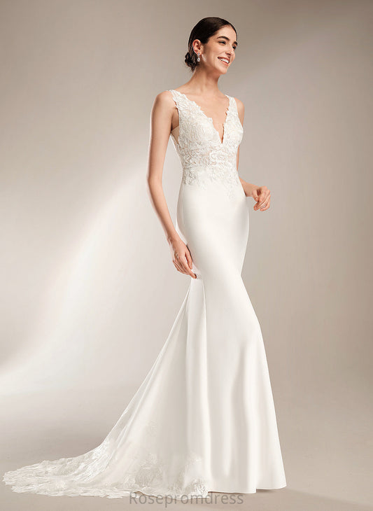 Sequins Stretch Court Dress Wedding Dresses Train Sheath/Column V-neck Alexus With Wedding Crepe