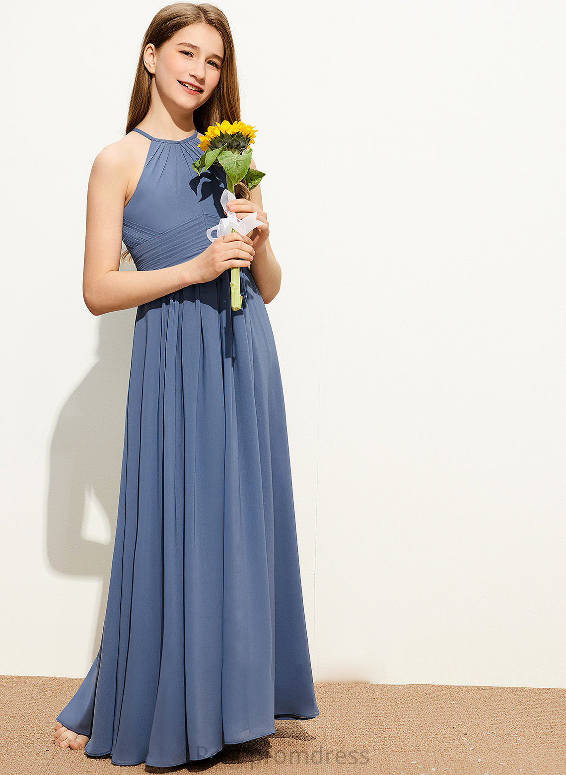 Neck Junior Bridesmaid Dresses Floor-Length Chiffon Scoop Rosemary Ruffle With A-Line