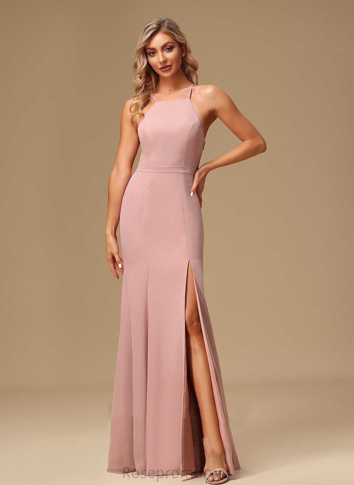 Neckline HighNeck A-Line Floor-Length Fabric Embellishment Length Silhouette SplitFront Lace Pru Bridesmaid Dresses