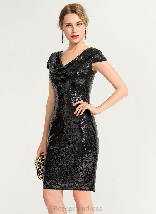 Knee-Length Neck Sequined Cowl Cocktail Dresses Dress Cocktail Sheath/Column Viv