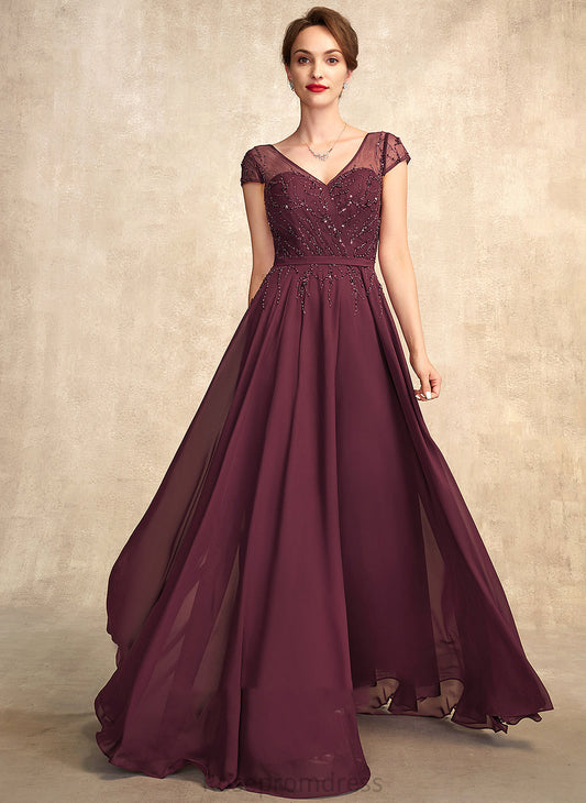 the of Mother Beading A-Line Sequins V-neck Dress Chiffon Mother of the Bride Dresses With Bride Floor-Length Amelia