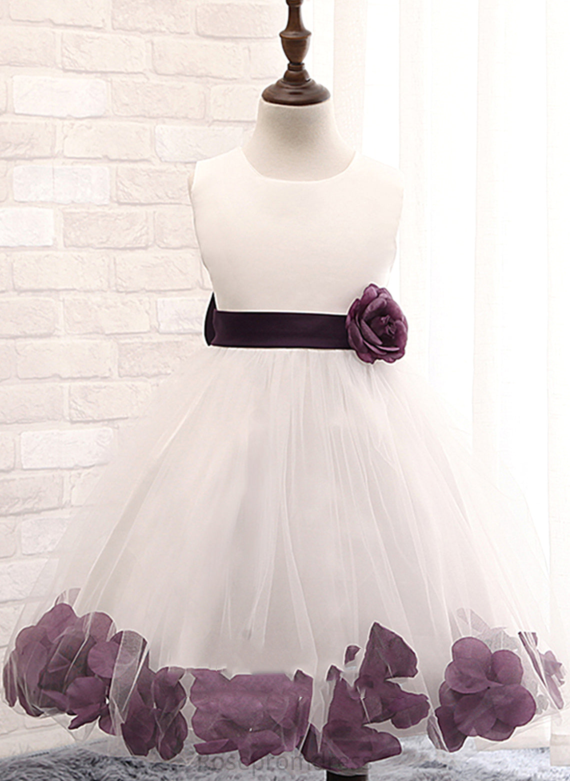 Dress Cotton Blends Girl Flower(s)/Bow(s) Neck Ball Scoop Jeanie Knee-length With Flower Gown Sleeveless Flower Girl Dresses -