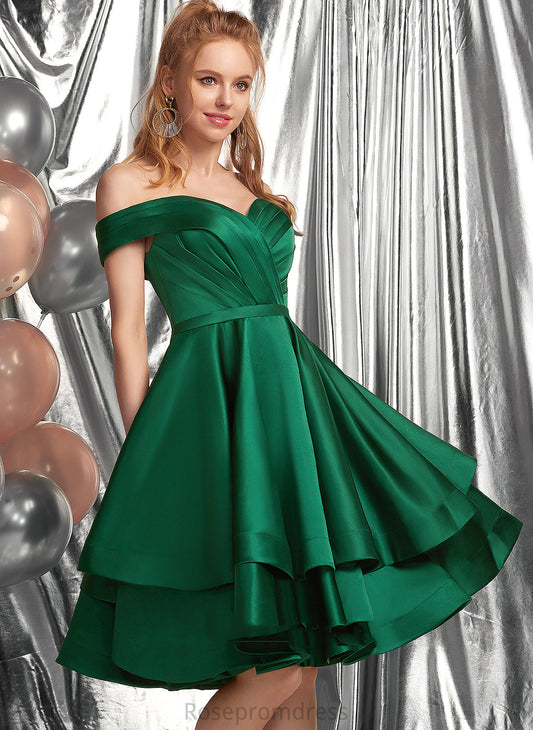 Off-the-Shoulder Homecoming Satin Dress Ruffle Knee-Length With Homecoming Dresses A-Line Jess