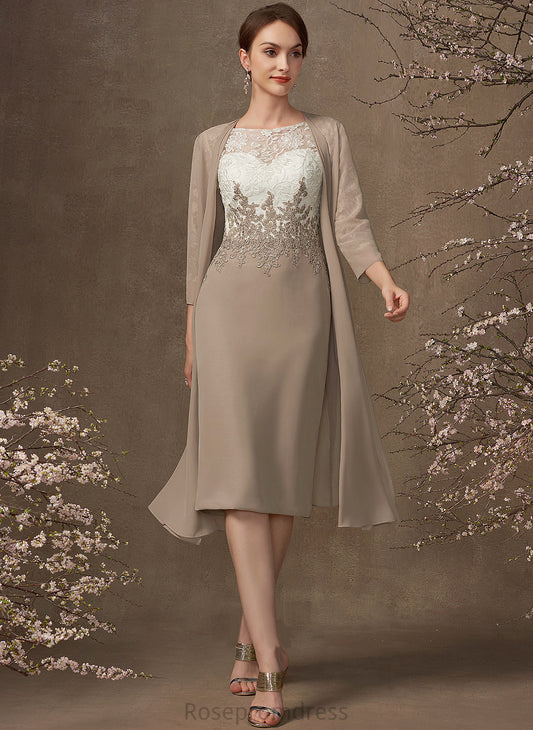 the Dress Sheath/Column Chiffon Knee-Length of Neck Cloe Mother Scoop Bride Mother of the Bride Dresses Lace