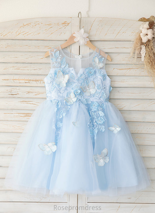 Flower Neck Scoop - Sleeveless A-Line Girl Tulle/Lace Dress Saniya Flower Girl Dresses Knee-length