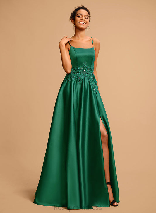 Sequins Floor-Length V-neck Ball-Gown/Princess With Prom Dresses Satin Beading Lillian