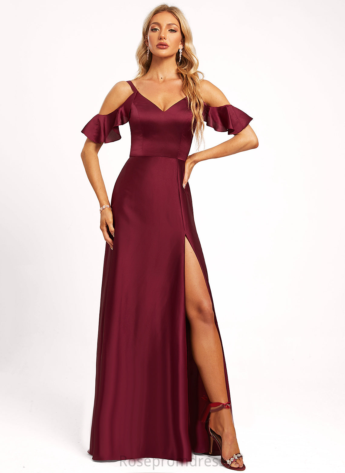 Straps&Sleeves A-line SpaghettiStraps Silhouette Sleeveless BackZip Length BackStyle VBack Embellishment Floor-Length Kianna Bridesmaid Dresses