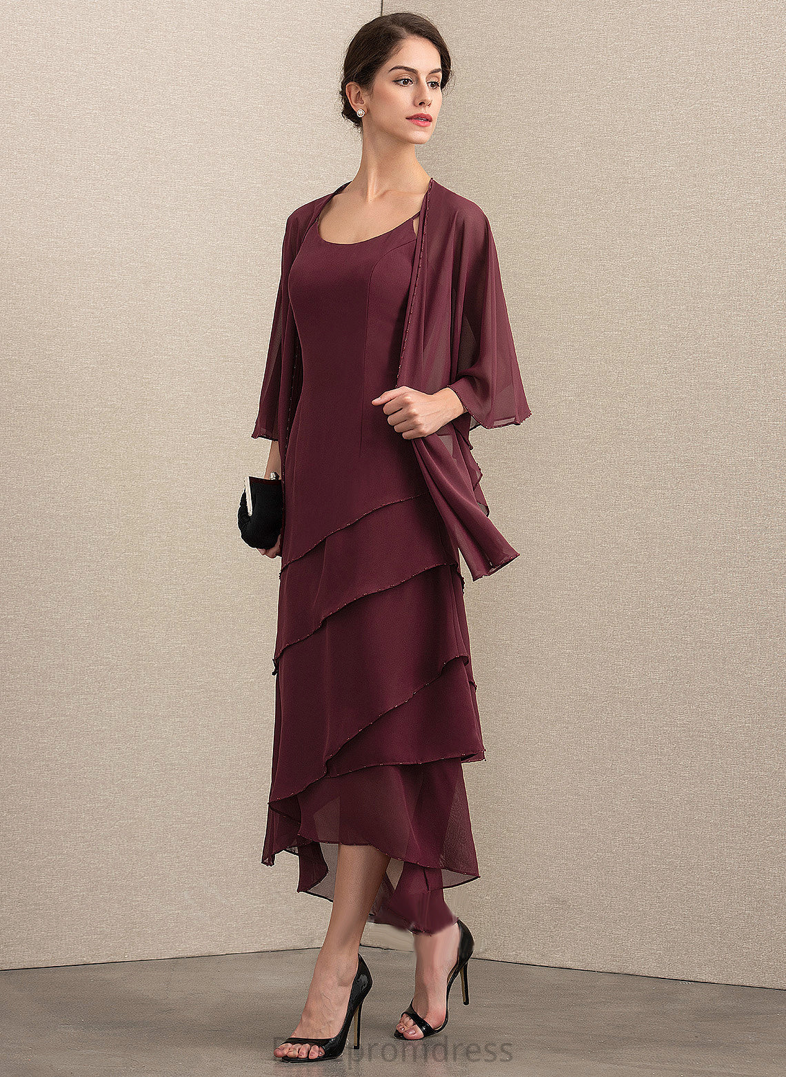 Dress Mother A-Line Asymmetrical Mother of the Bride Dresses Bride With Yvonne the of Neck Scoop Beading Chiffon