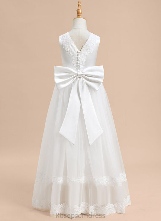 Flower Sleeveless Girl Flower Girl Dresses Tulle Lace/Bow(s) Floor-length With Ball-Gown/Princess Dress Katrina V-neck