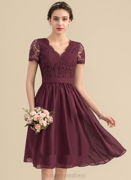 Chiffon Homecoming Kylie With Dress V-neck Lace Lace A-Line Knee-Length Homecoming Dresses