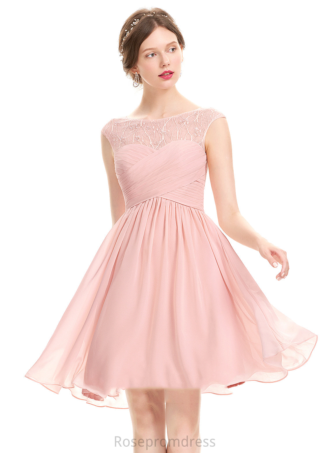 Chiffon A-Line Halle Ruffle Lace Beading With Homecoming Knee-Length Neck Dress Scoop Homecoming Dresses