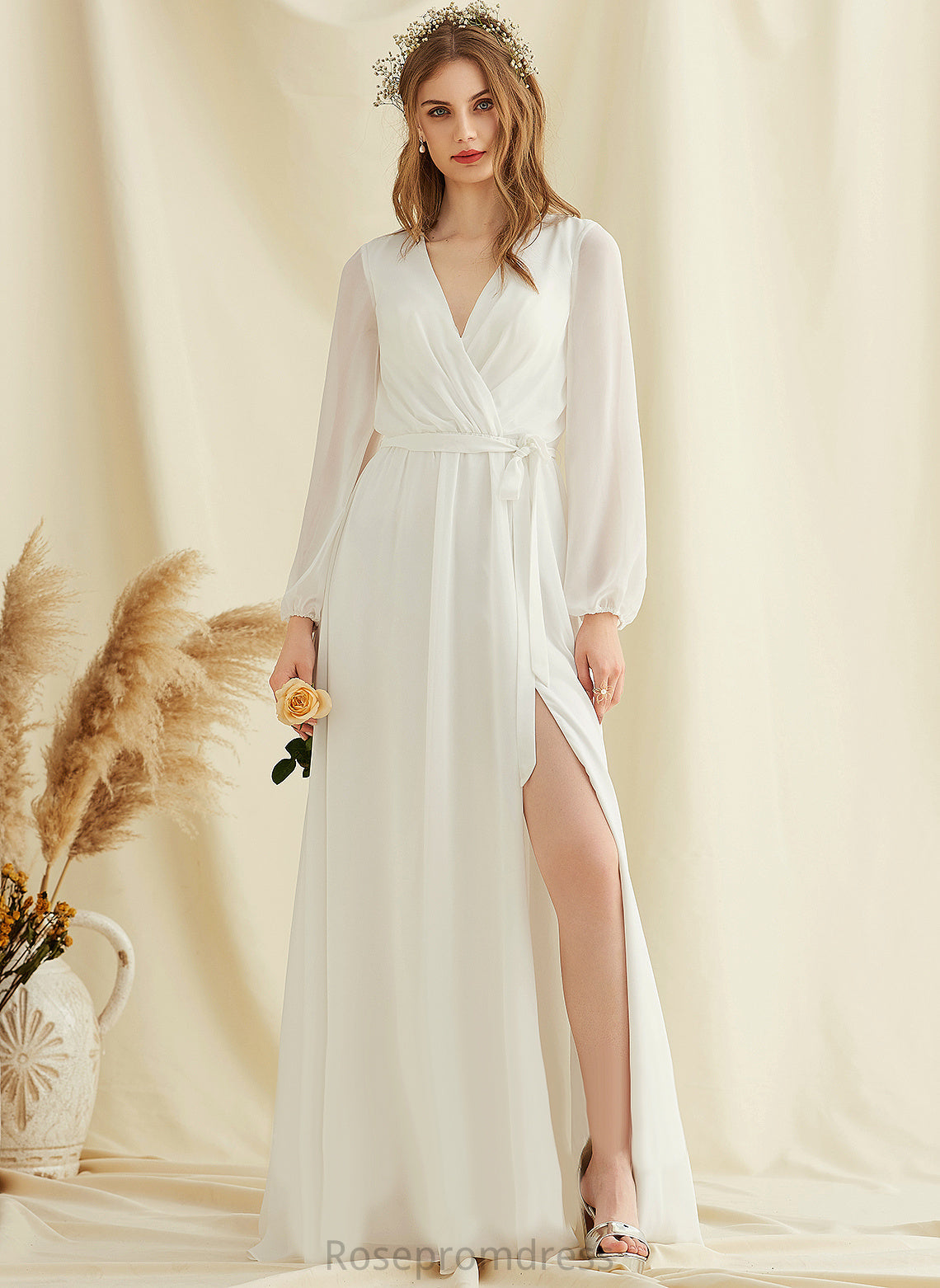 Wedding Dresses Talia A-Line V-neck Chiffon Wedding Dress Floor-Length