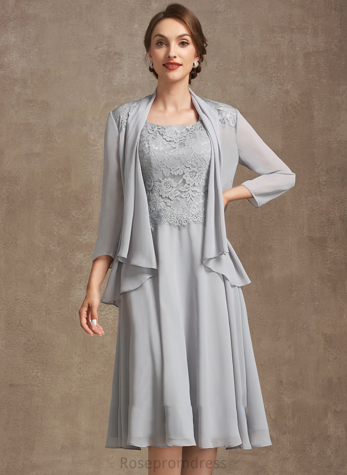 A-Line Mother the Joy Dress Chiffon Lace Bride Square Neckline Mother of the Bride Dresses Knee-Length of