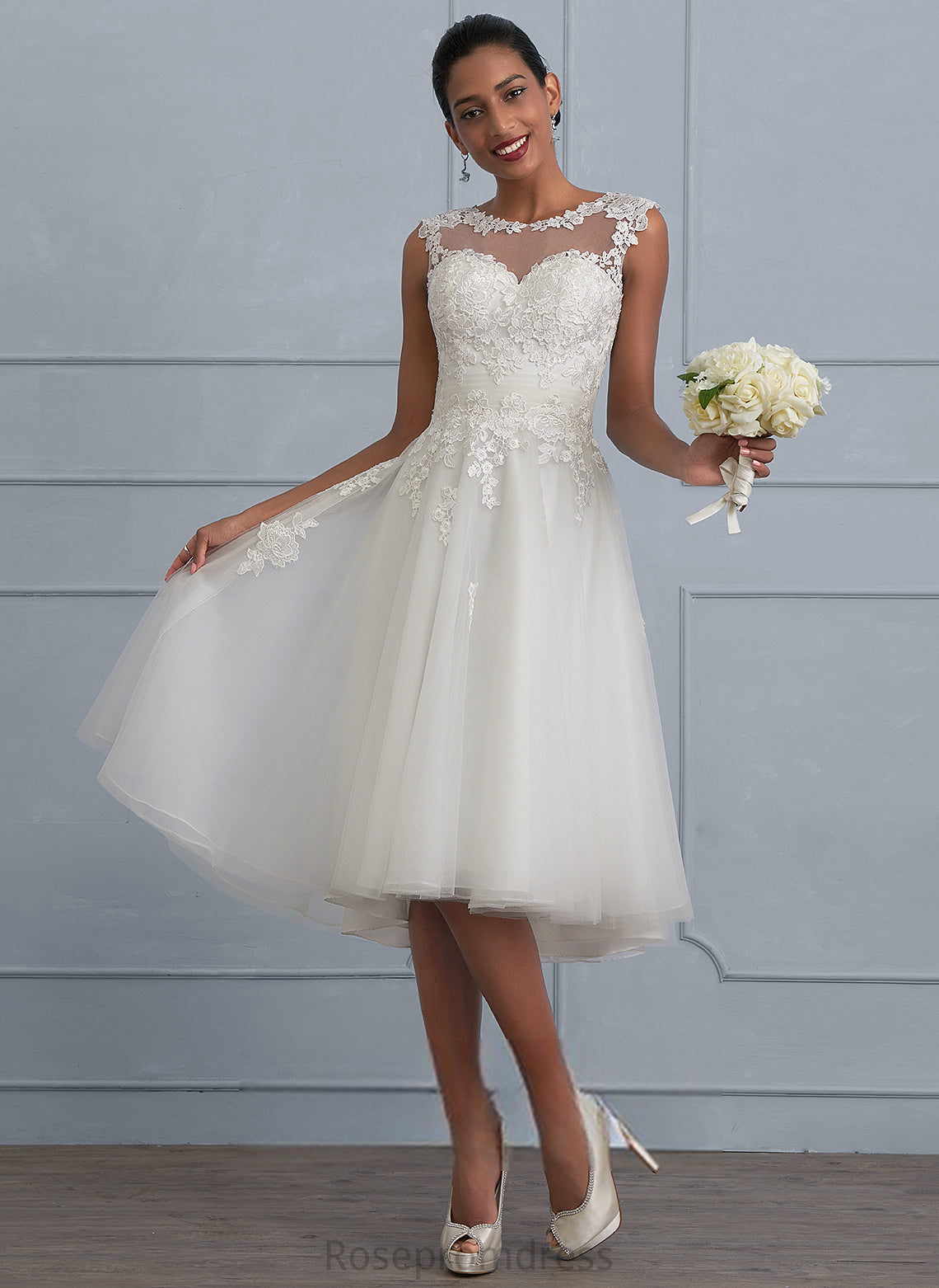 Ruffle Wedding Cailyn A-Line Illusion Lace Tulle Asymmetrical With Dress Wedding Dresses