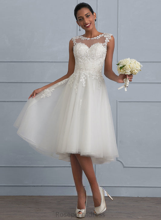 Ruffle Wedding Cailyn A-Line Illusion Lace Tulle Asymmetrical With Dress Wedding Dresses