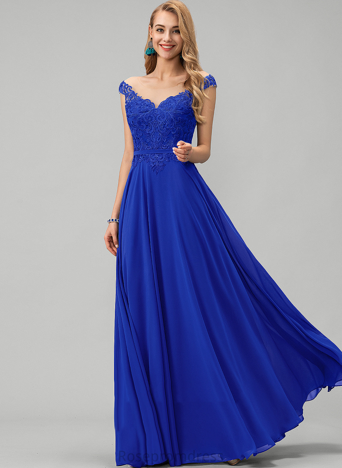 With Peggie A-Line Chiffon Sequins Prom Dresses Floor-Length Scoop