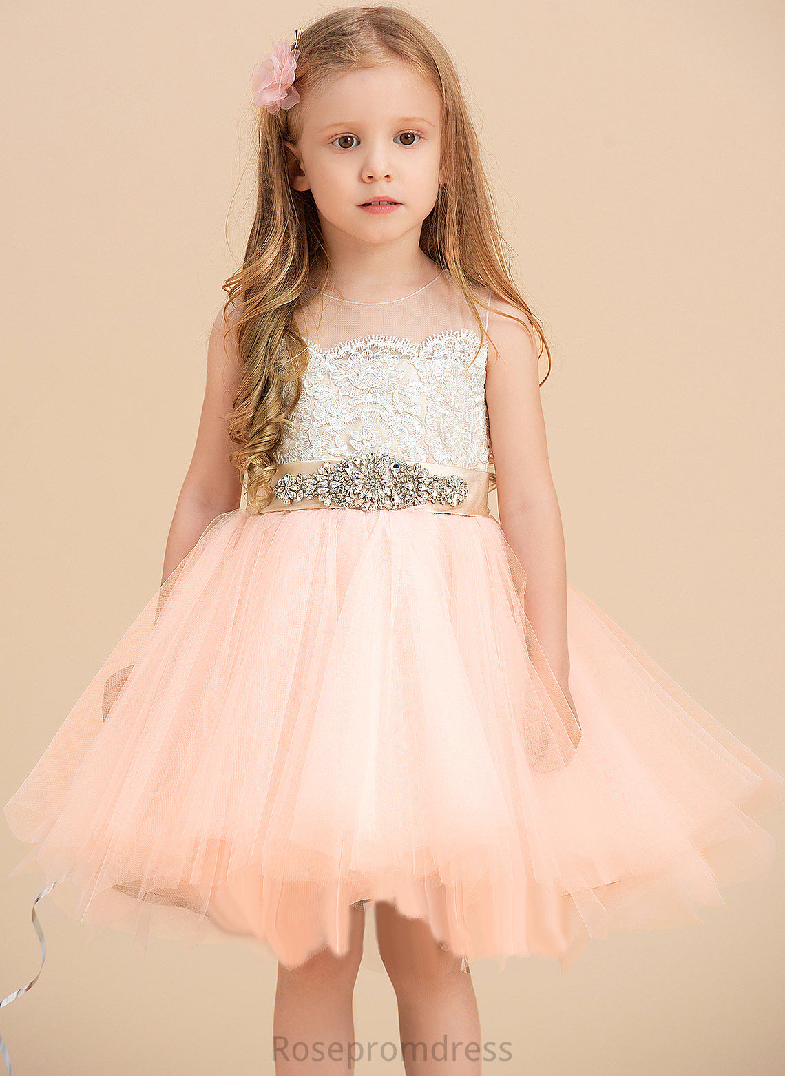 sash) - Scoop (Undetachable Beading Flower Girl Dresses Knee-length With Girl A-Line Neck Flower Satin/Tulle/Lace Sleeveless Vicky Dress