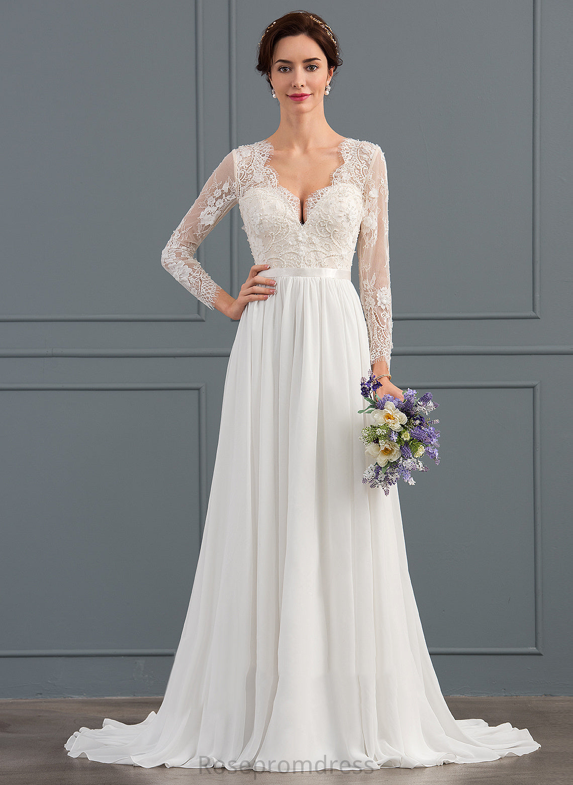 Sequins Train V-neck Lace With Wedding Dresses Sweep Payten Beading Wedding A-Line Chiffon Dress