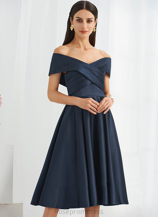 Dress Off-the-Shoulder Pockets Cocktail Dresses A-Line Knee-Length Cocktail With Marisa Satin