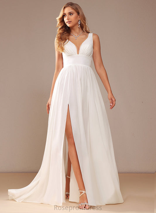 Wedding V-neck With Dress Wedding Dresses Sweep Front Train A-Line Ayana Chiffon Split