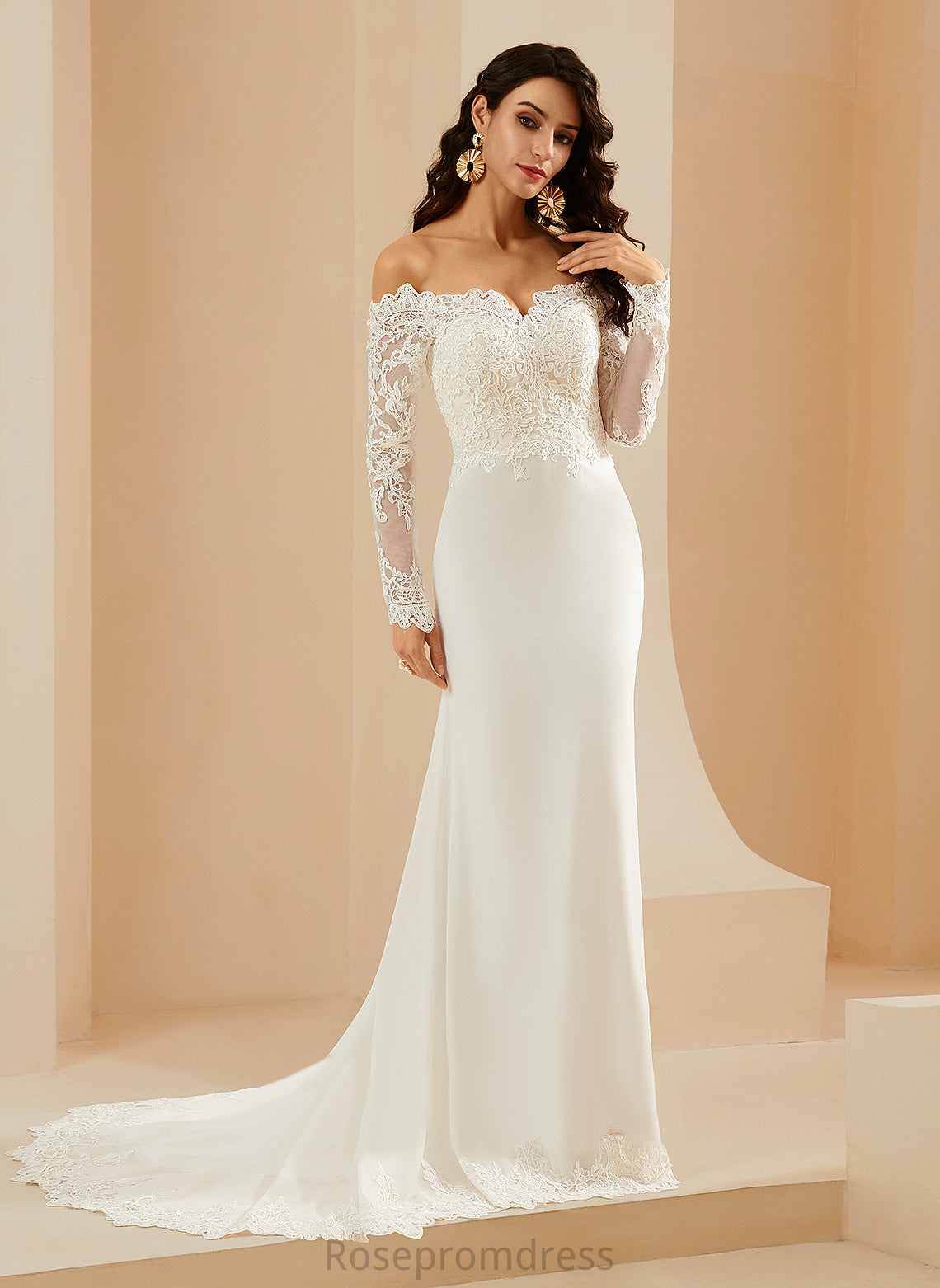 Off-the-Shoulder Wedding Dresses Trumpet/Mermaid Chiffon Dress Train Kaliyah Lace With Court Wedding