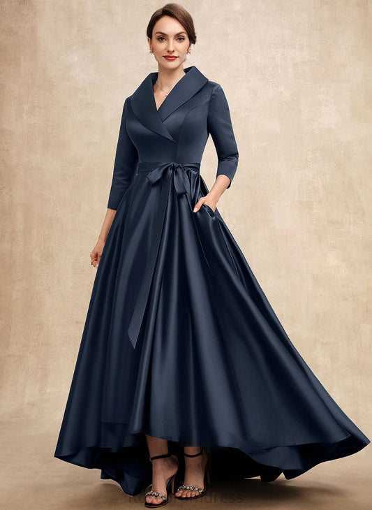 Bow(s) Pockets A-Line Pamela Asymmetrical With V-neck Satin of the Bride Mother Dress Mother of the Bride Dresses