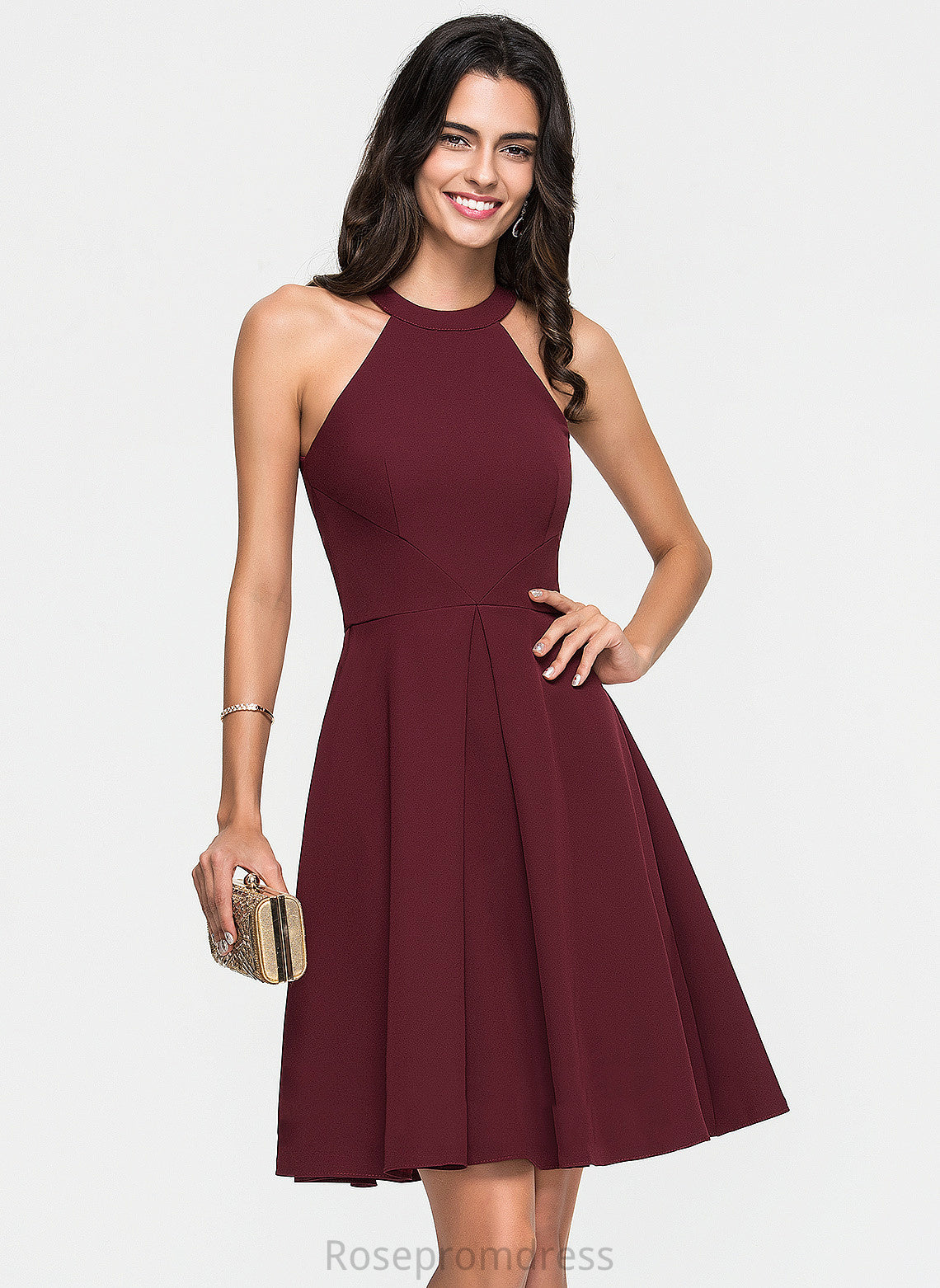 Neck Dress Satin With A-Line Scoop Jan Homecoming Knee-Length Homecoming Dresses Ruffle