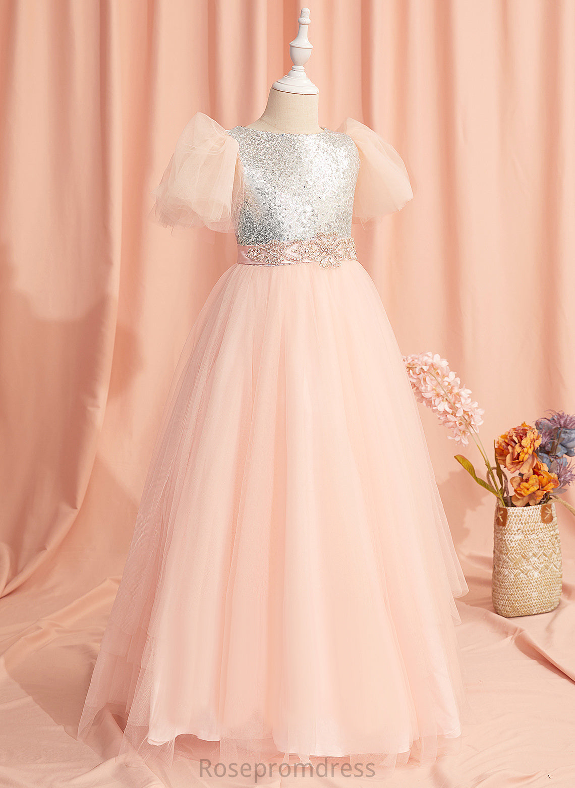 Dress Sleeves Flower Flower Girl Dresses Ball-Gown/Princess Girl Lucille Floor-length - Scoop Neck Beading/Sequins/Bow(s) With Tulle/Sequined Short