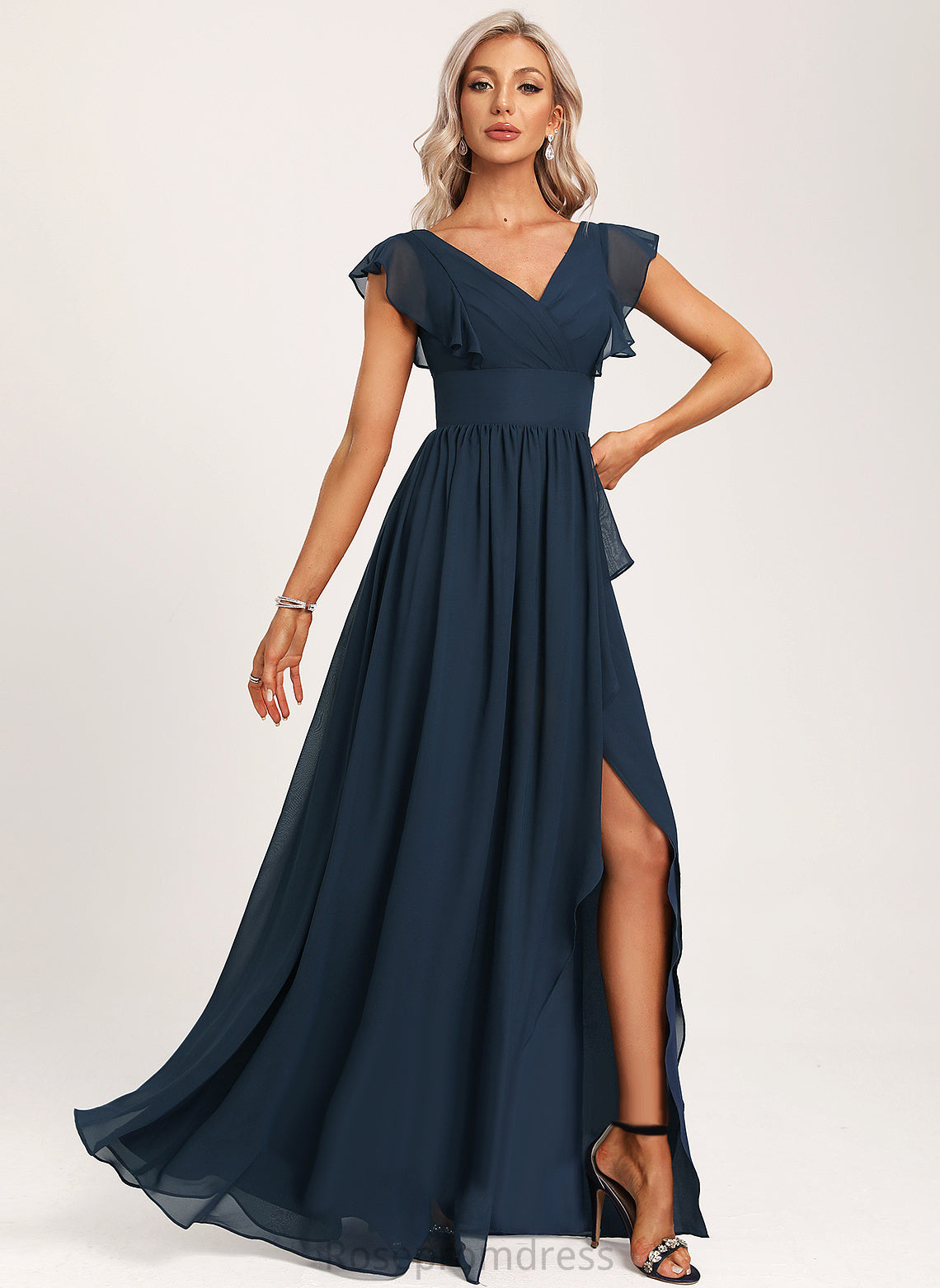 V-neck A-Line Length Embellishment Fabric Neckline Ruffle Asymmetrical Silhouette Lara Bridesmaid Dresses