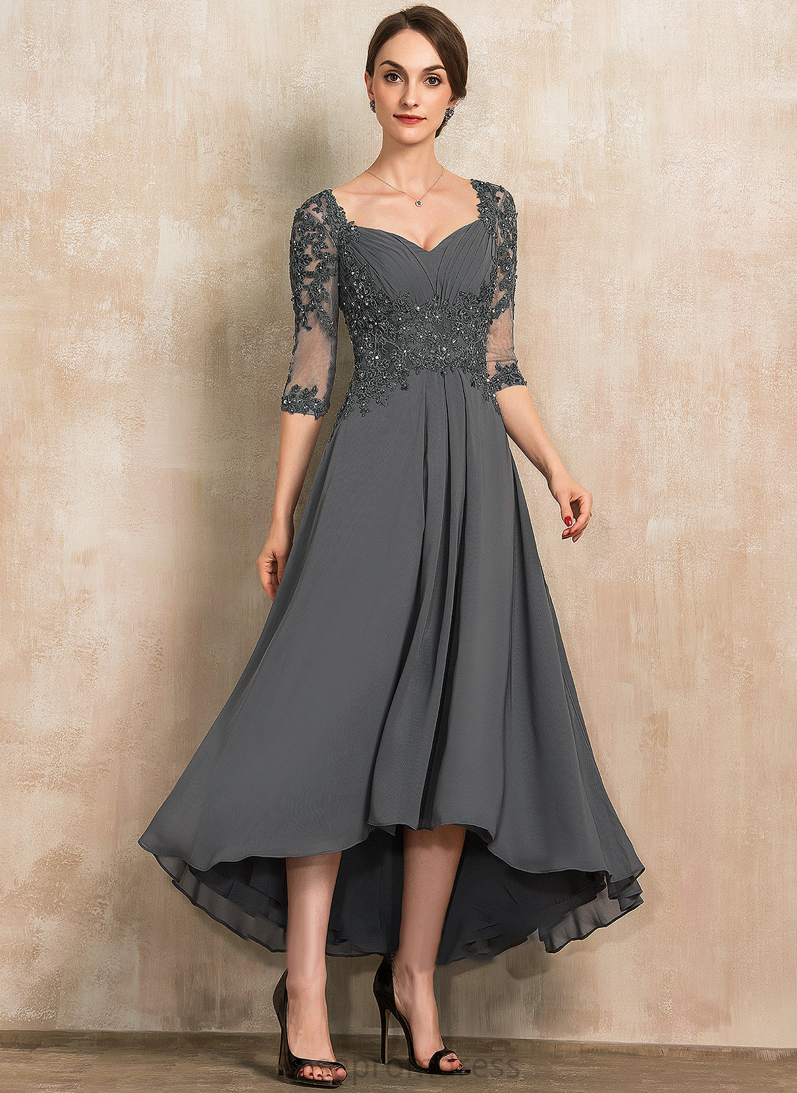 Mother of the With Sweetheart A-Line Bride Mother of the Bride Dresses Chiffon Sequins Asymmetrical Miah Lace Beading Dress