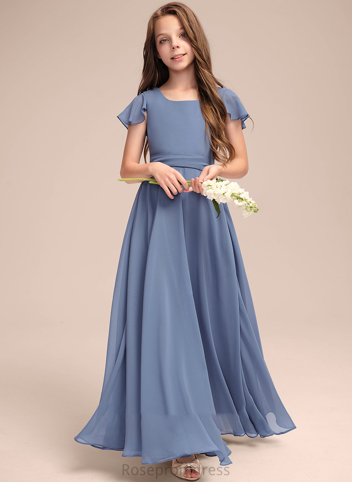 Scoop Junior Bridesmaid Dresses Bow(s) A-Line Neck Britney Chiffon With Floor-Length