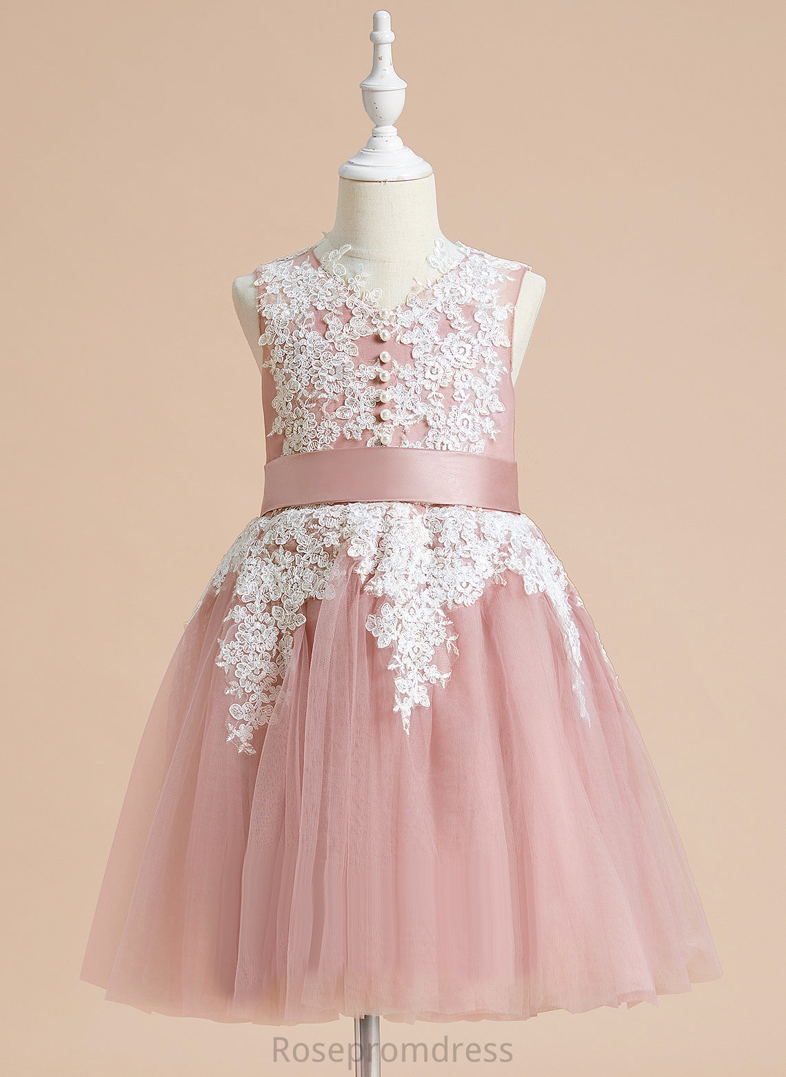 A-Line Bow(s) Sleeveless Girl Dress Knee-length Flower Flower Girl Dresses Jasmine With - V-neck Tulle/Lace