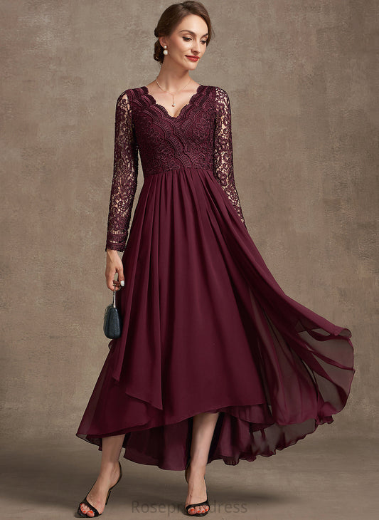 of the Riley Mother Chiffon V-neck A-Line Mother of the Bride Dresses Bride Dress Asymmetrical Lace