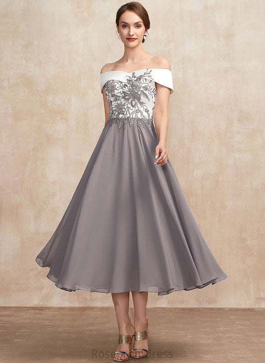 Lace A-Line Dress Tea-Length of Off-the-Shoulder Mother Bride Priscilla Mother of the Bride Dresses the Chiffon