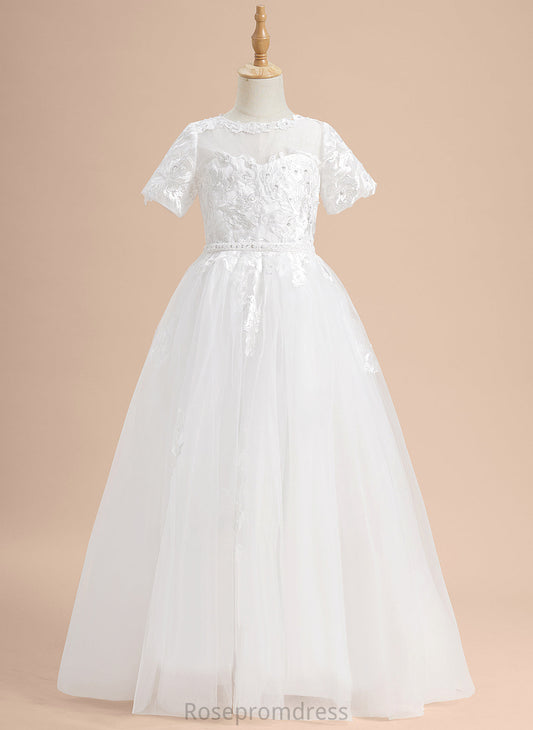 Lace/Beading/Sequins Flower Sleeves Floor-length Flower Girl Dresses Scoop - Tulle Kirsten Short Girl Neck Ball-Gown/Princess Dress With