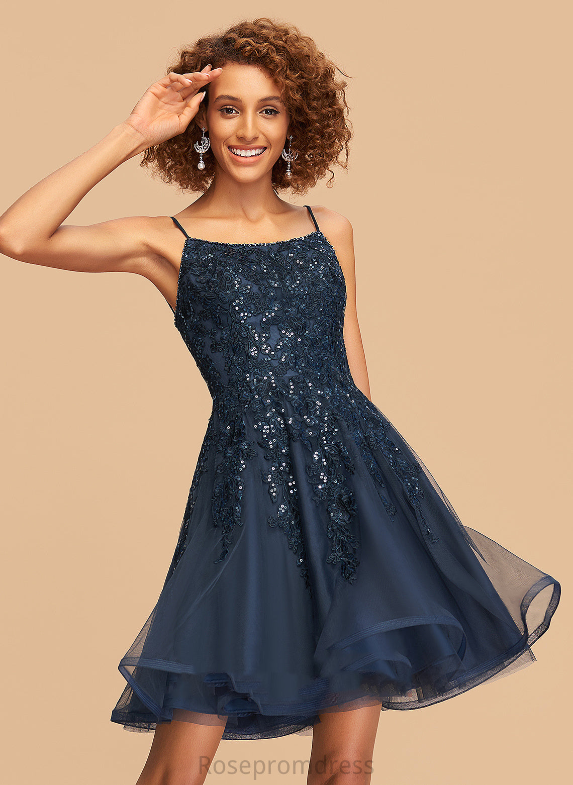 Short/Mini Homecoming Beading Square Neckline Homecoming Dresses Martha Lace Tulle Dress Sequins A-Line With