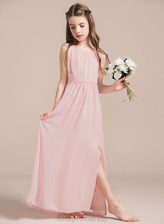 Junior Bridesmaid Dresses Rachael Neck Floor-Length Chiffon A-Line Split Scoop Front With Ruffle