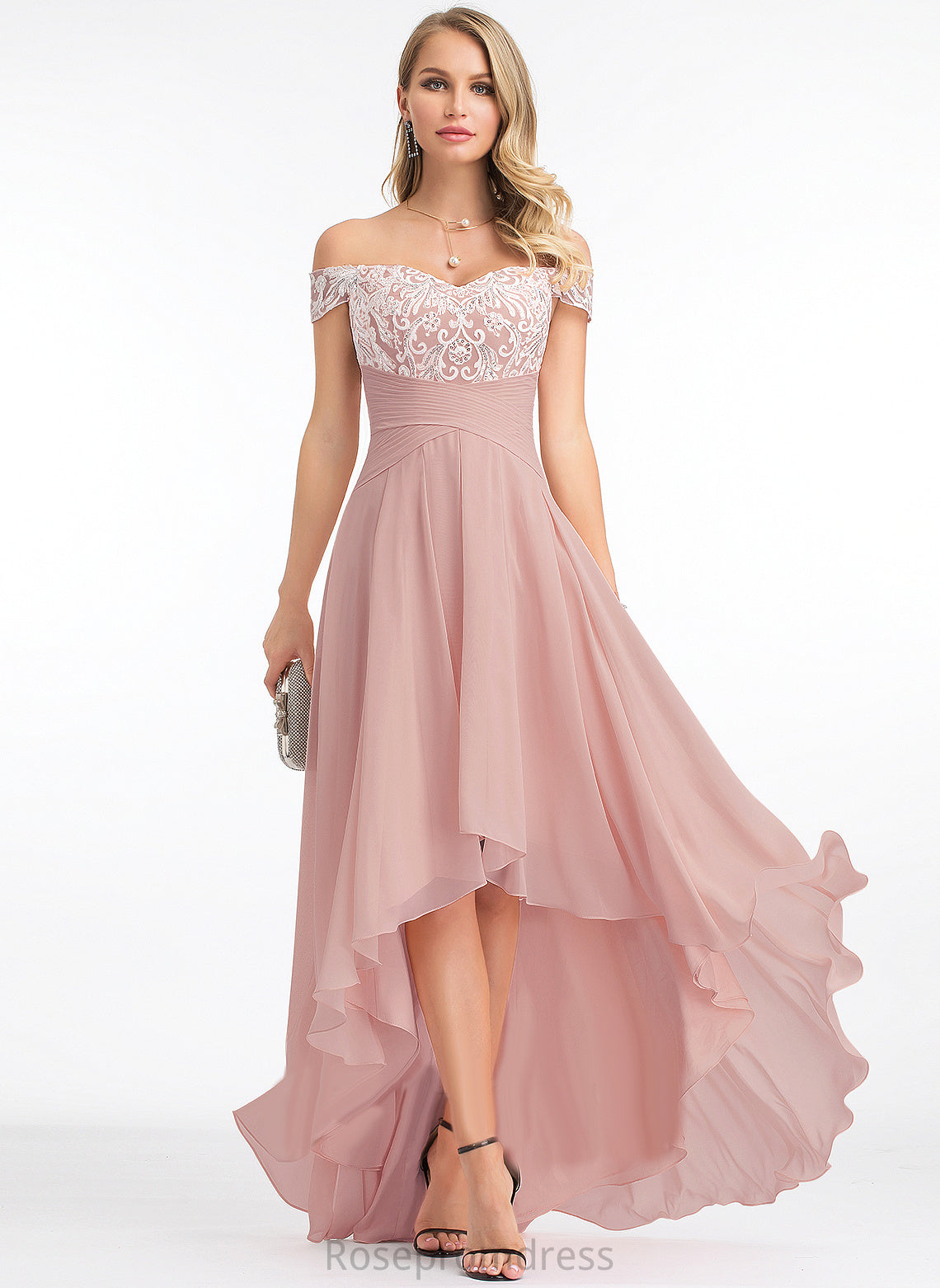 A-Line Asymmetrical Off-the-Shoulder Wedding Dresses Lace Dress Chiffon Mila With Pleated Wedding