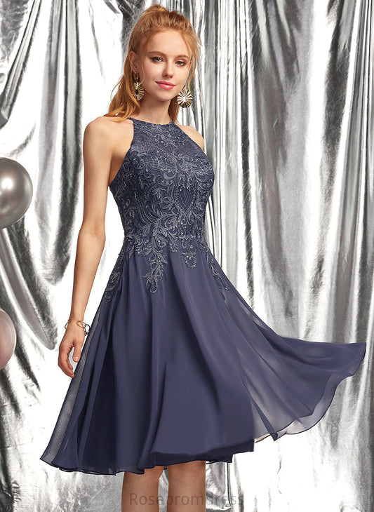 Aubrie Knee-Length Lace Chiffon A-Line Prom Dresses With Appliques Scoop