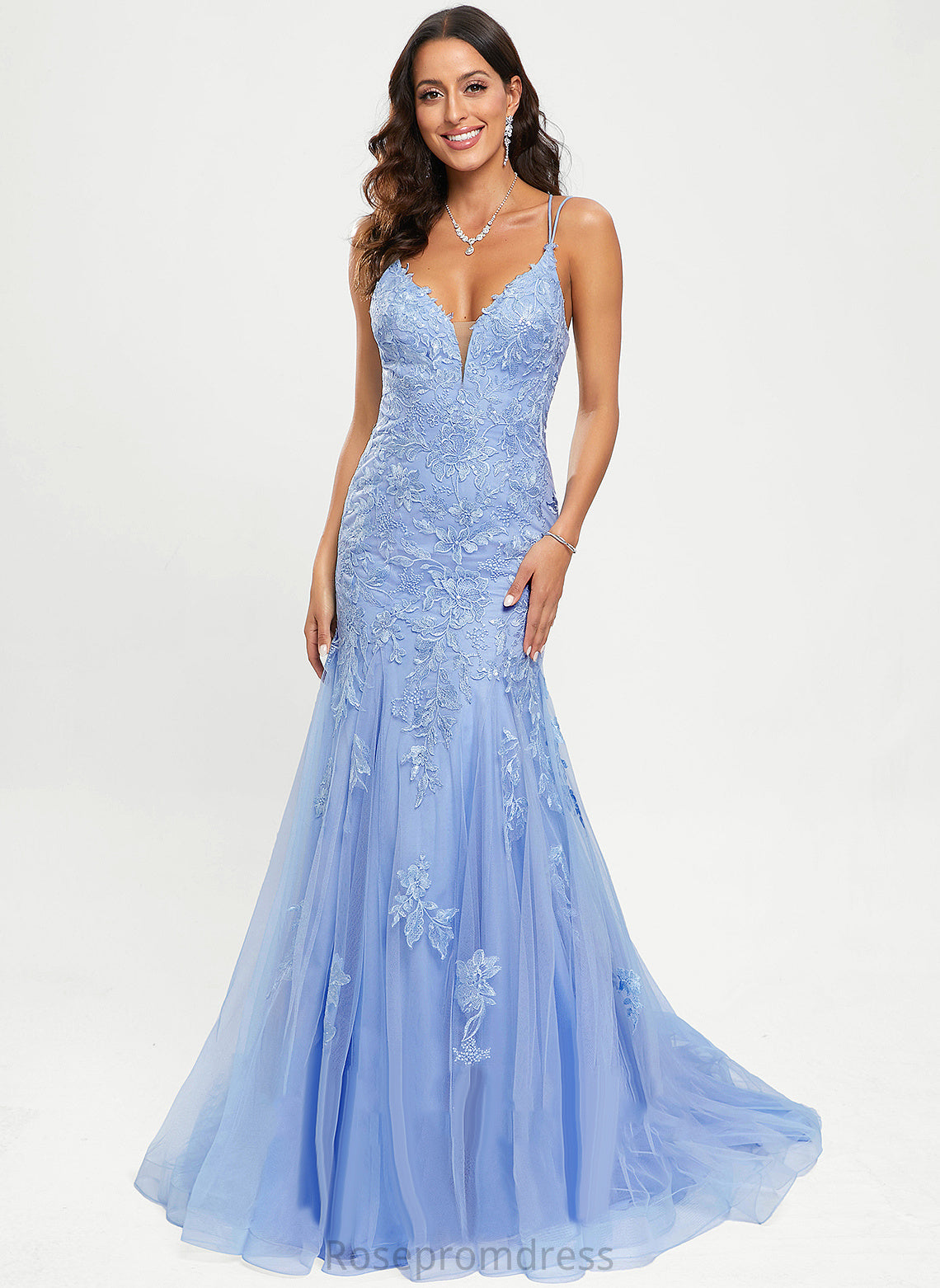 Prom Dresses Sweep Tulle Train Claire Sequins Lace With Trumpet/Mermaid V-neck