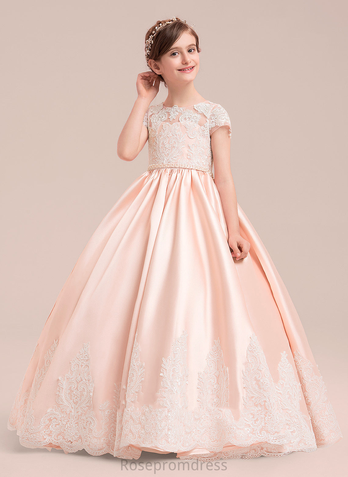 Cloe Flower - included) Floor-length Flower Girl Dresses (Petticoat With Sleeves Ball Beading Girl Gown Satin/Tulle/Lace NOT Short Scoop Dress Neck