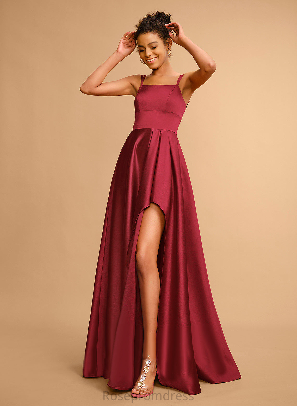 Prom Dresses Square Satin Floor-Length A-Line Joy