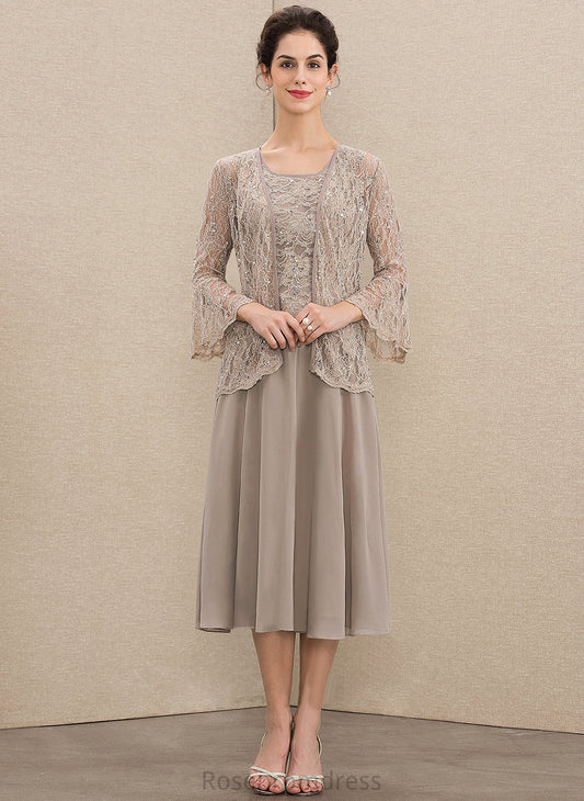 Bride Neck Chiffon Mother of the Bride Dresses Sequins Scoop the Emery With Lace A-Line Dress of Mother Tea-Length