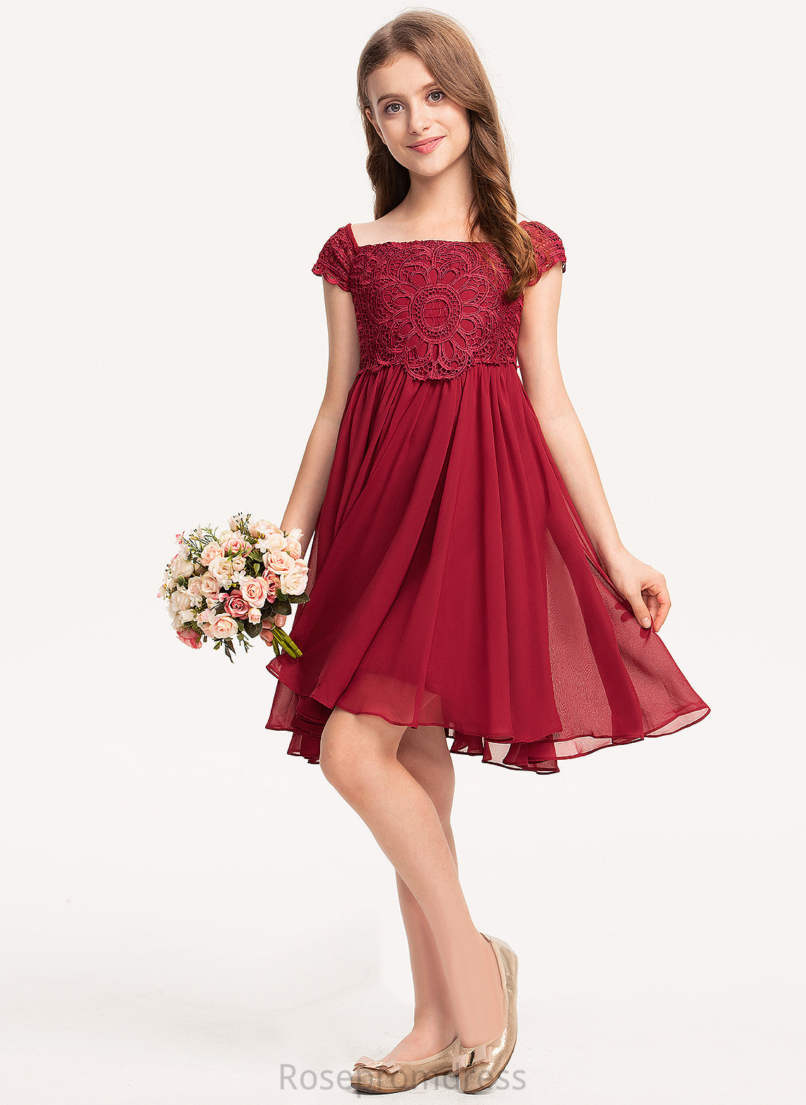 A-Line Dress Square Chiffon Knee-length Shirley Flower Girl Dresses Neckline Girl Short Flower - Sleeves