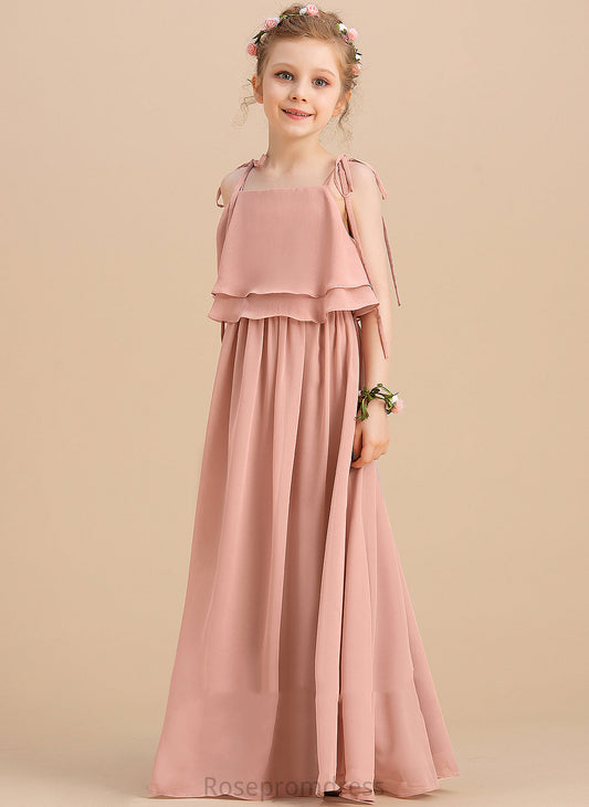 Floor-length Flower Girl Dresses Square Flower Chiffon Girl Dress - Sleeveless Mollie Neckline/Straps A-Line