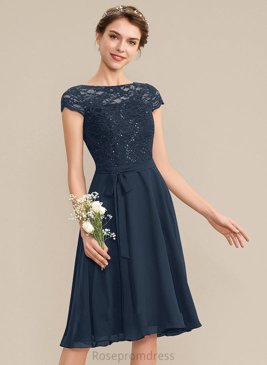 Homecoming Neck Bow(s) Scoop A-Line Homecoming Dresses With Dress Chiffon Knee-Length Lace Kamryn