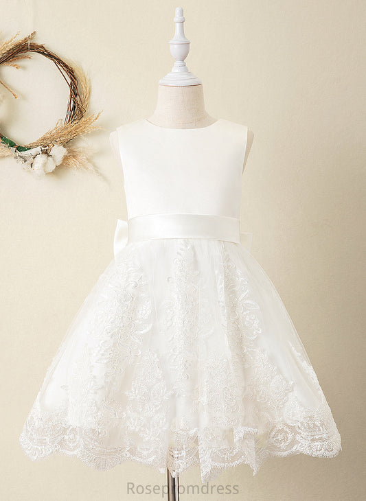 Scoop Ball-Gown/Princess Satin/Lace Sleeveless Knee-length Flower Girl Dresses - Genesis (Undetachable Flower Girl sash) Bow(s) Neck Dress With