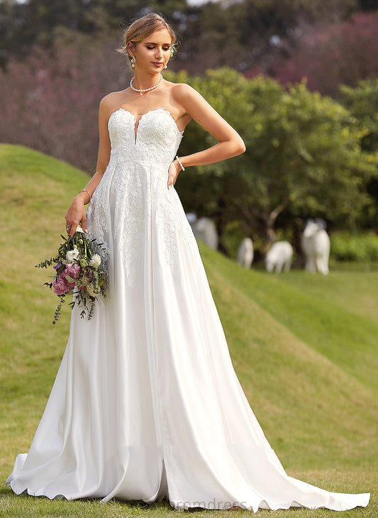 Wedding Kendal Front Satin Ball-Gown/Princess Chapel Sweetheart Wedding Dresses Lace Train Split With Dress